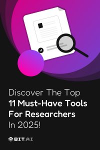 a magnifying glass over a document, and text: "11 Must-Have Tools for Researchers in 2025- Twitter Banner